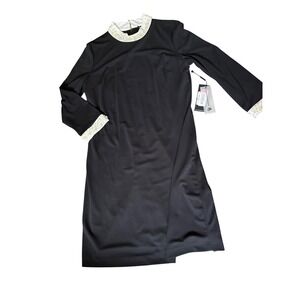 Karl Lagerfeld Paris Pearl Collar Shift Dress Black White Elegant Women Size 12